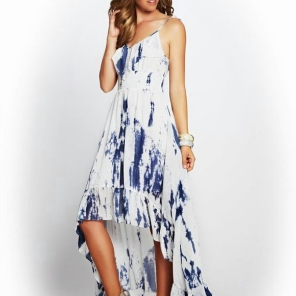 Guess Blue and White Tie-Dye Maxi High Low Dress Sz L - Picture 3 of 11